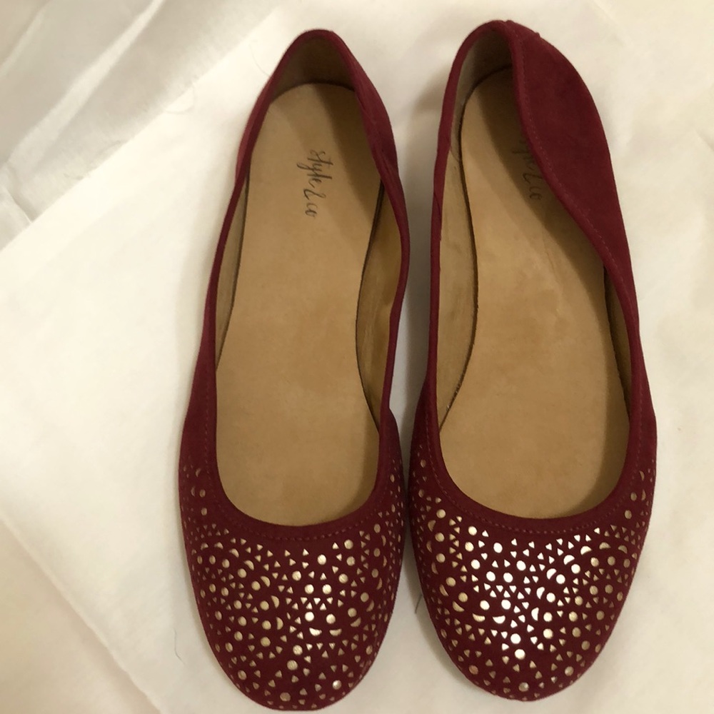 Burgundy and gold flats